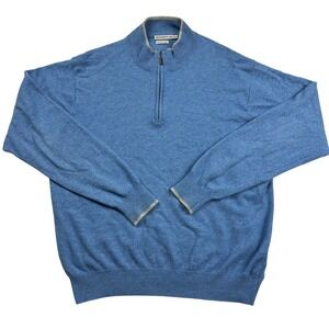 Peter Millar Mens XXL 100% Pure Cashmere 1/4 Zip Sweater Blue Preppy Golf Soft